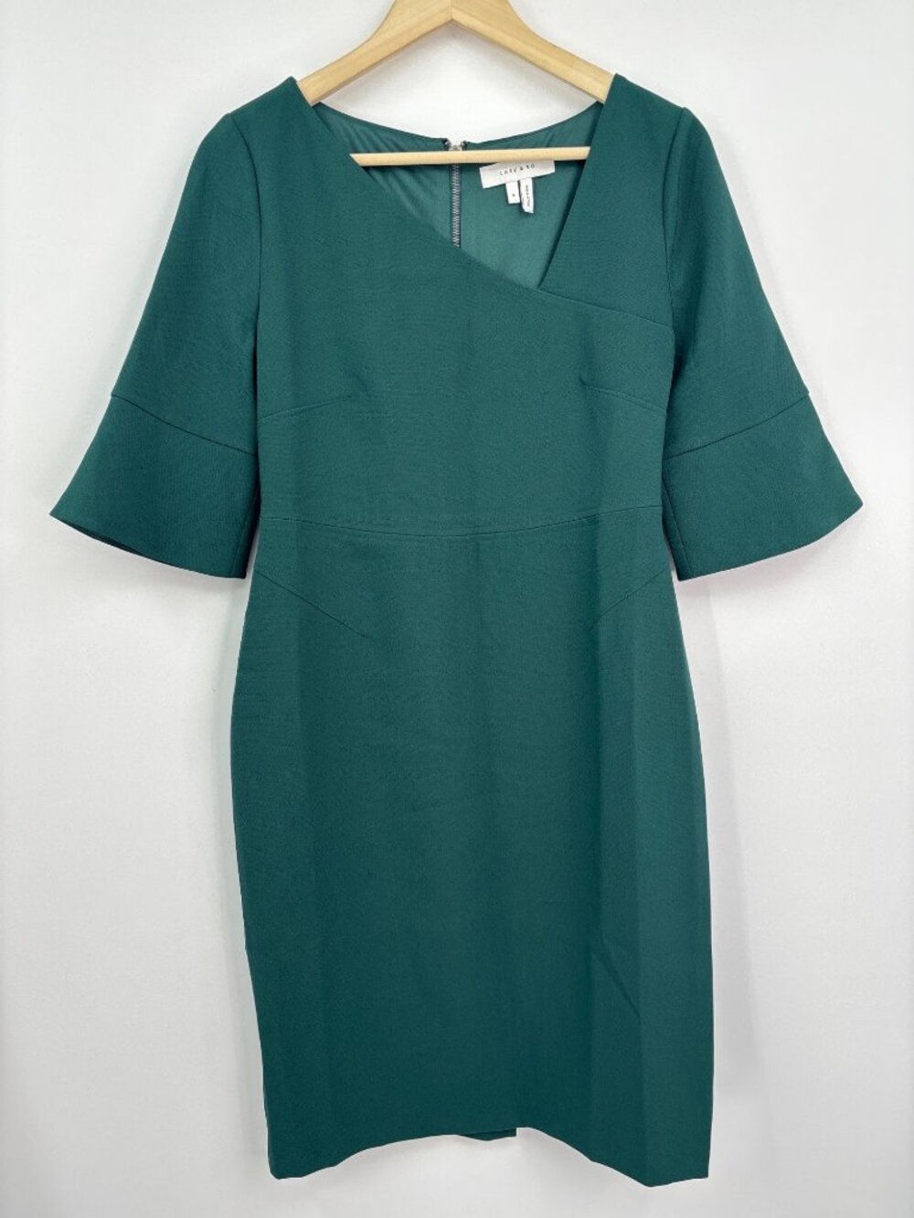 Lark & Ro Asymmetrical Neck Sheath Dress Emerald Green Size 8 NWOT